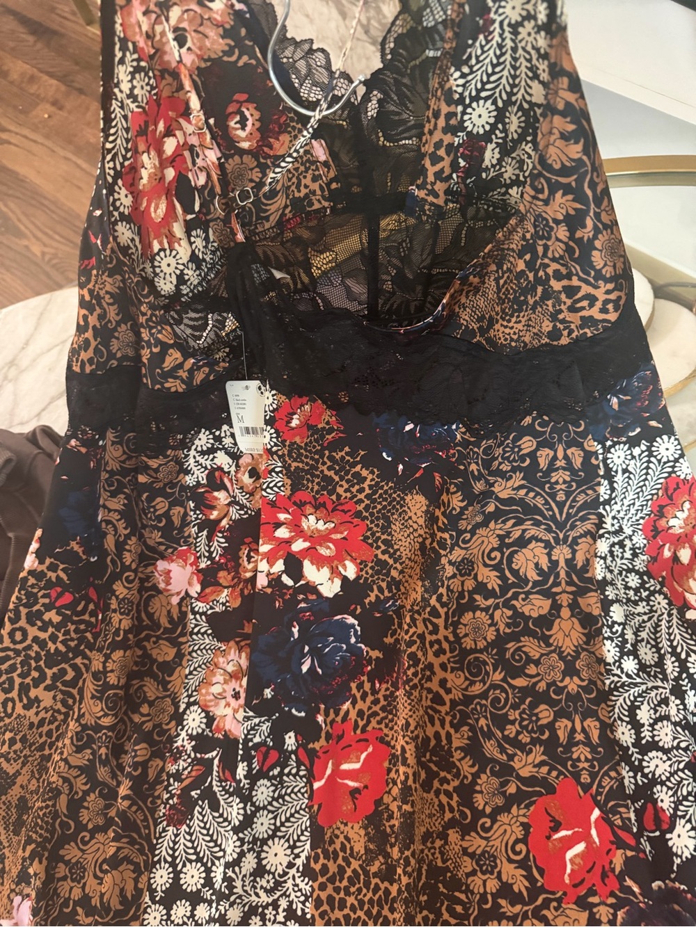 Free People Black Floral Mixed-Print Lace-Trim Maxi Slip Dress - Picture 11 of 12